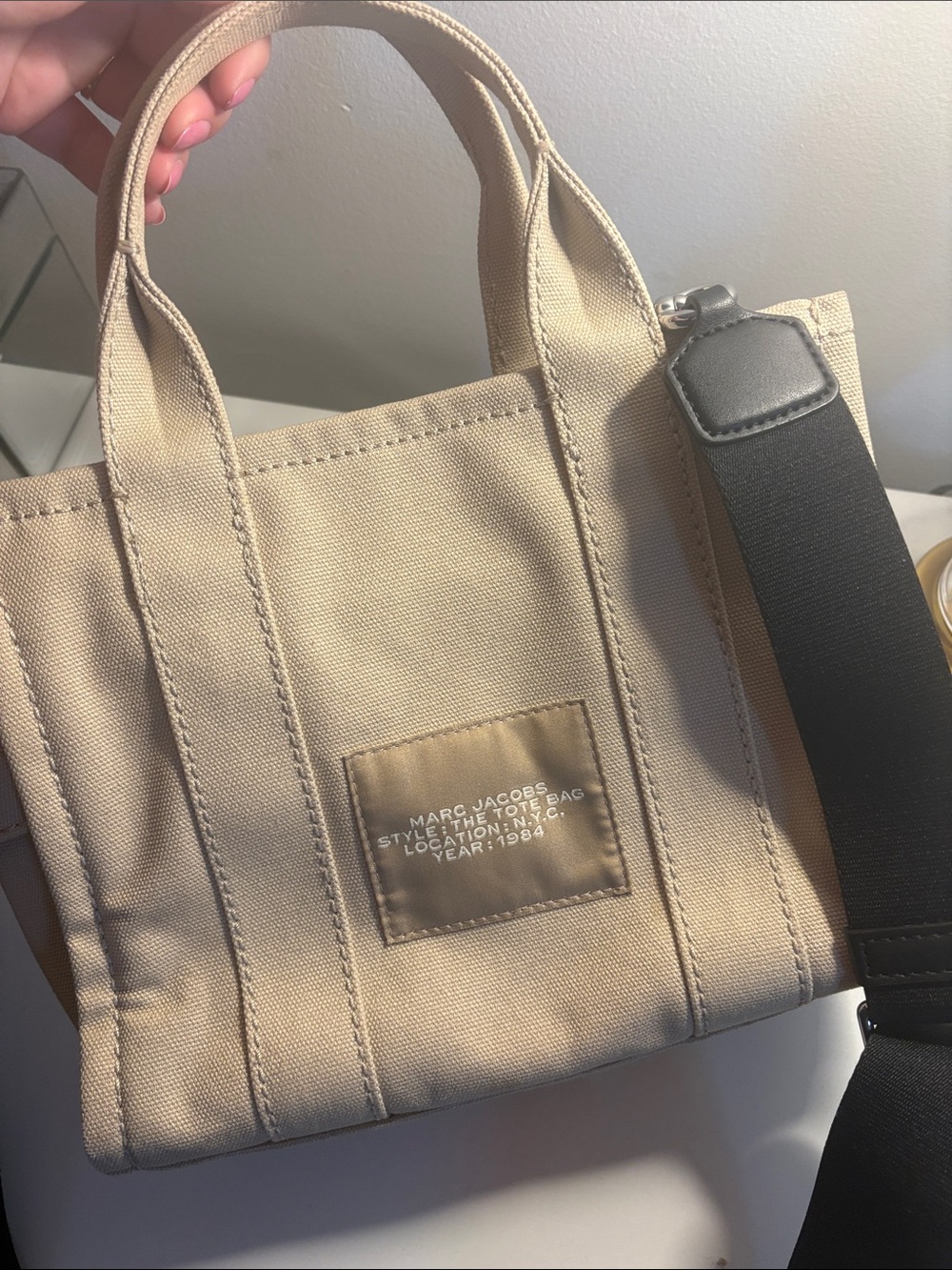 Marc Jacobs Beige Canvas Mini Tote with White Logo - Picture 3 of 5